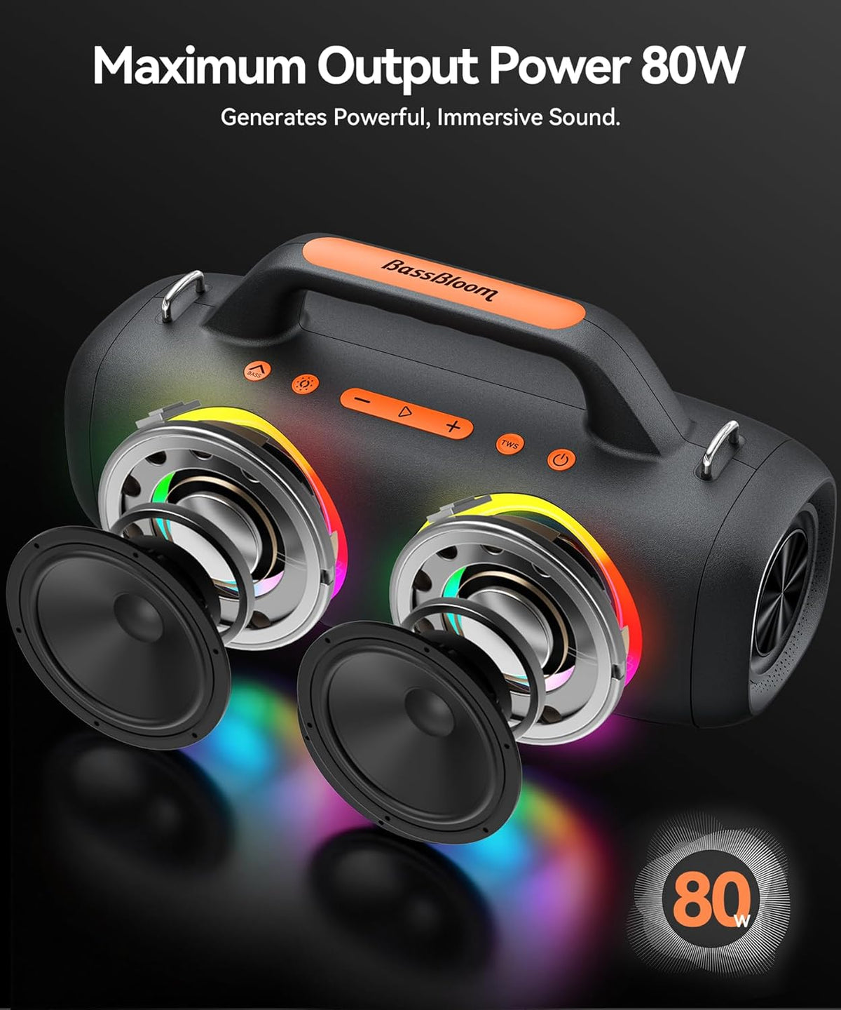 BassBloom Roar 1 altavoz Bluetooth portátil, sonido potente de 60 W...