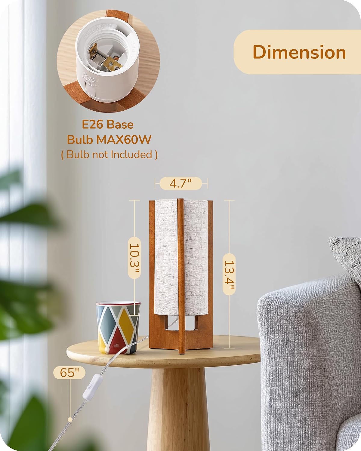 Lámpara EDISHINE Lámpara de mesa pequeña de 13.5 pulgadas, lámpara de mesita de