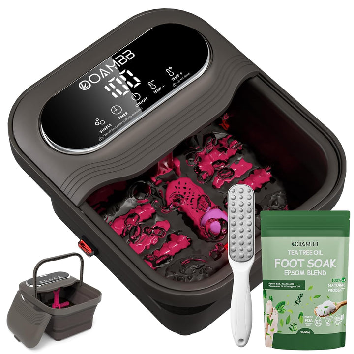 OOAMBB Masajeador de spa para pies plegable con calor, burbujas y c...