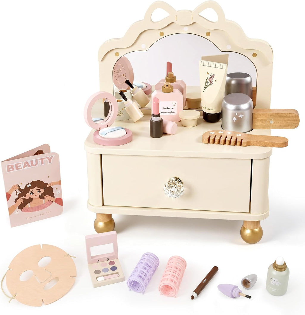 Juego de tocador de madera, kit de maquillaje de juego de