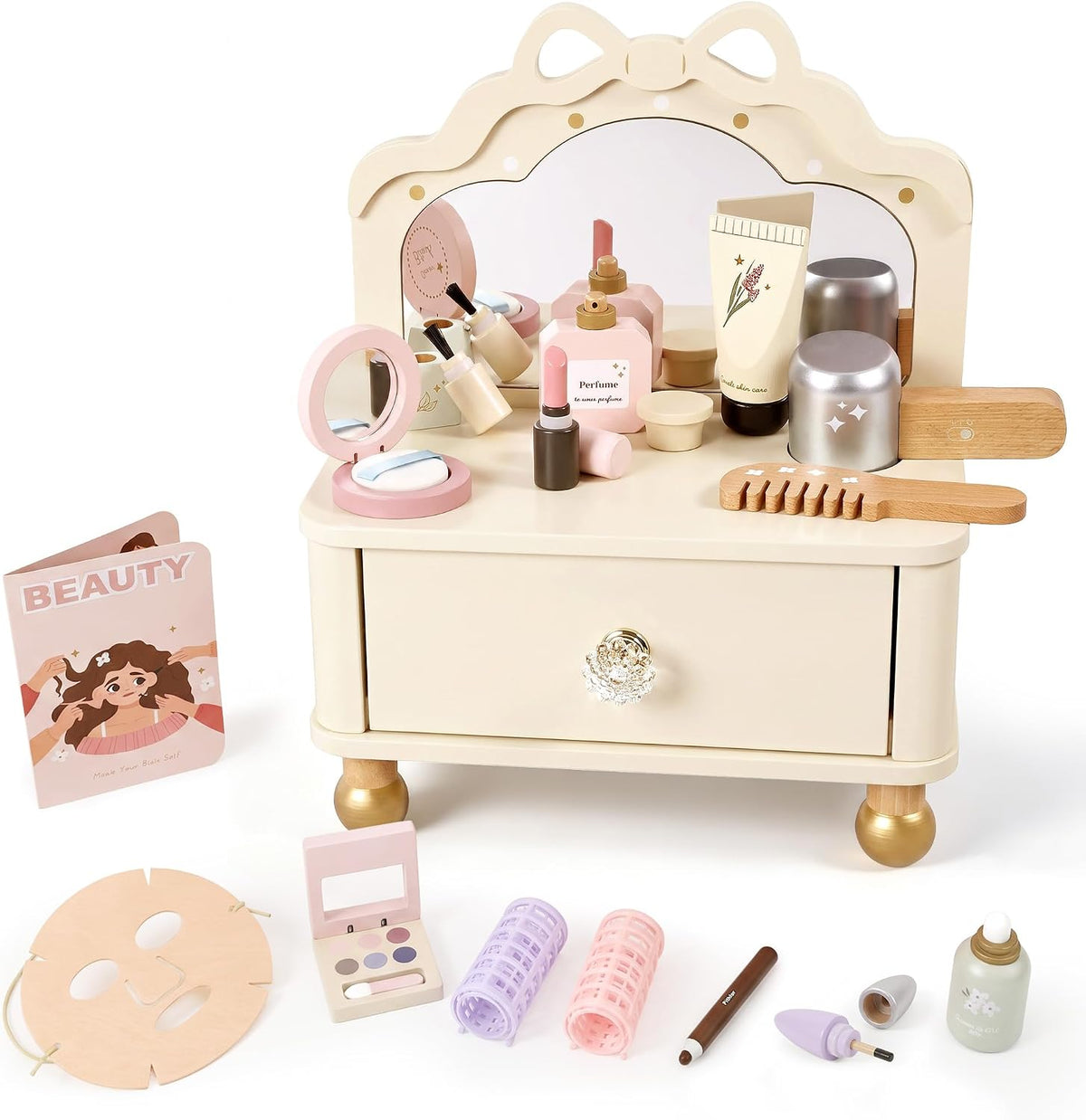 Juego de tocador de madera, kit de maquillaje de juego de