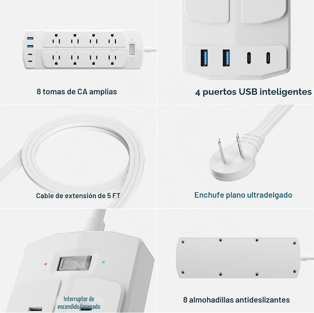 Lámpara Regleta de alimentación de enchufe inteligente de 2 clavijas, adaptador de