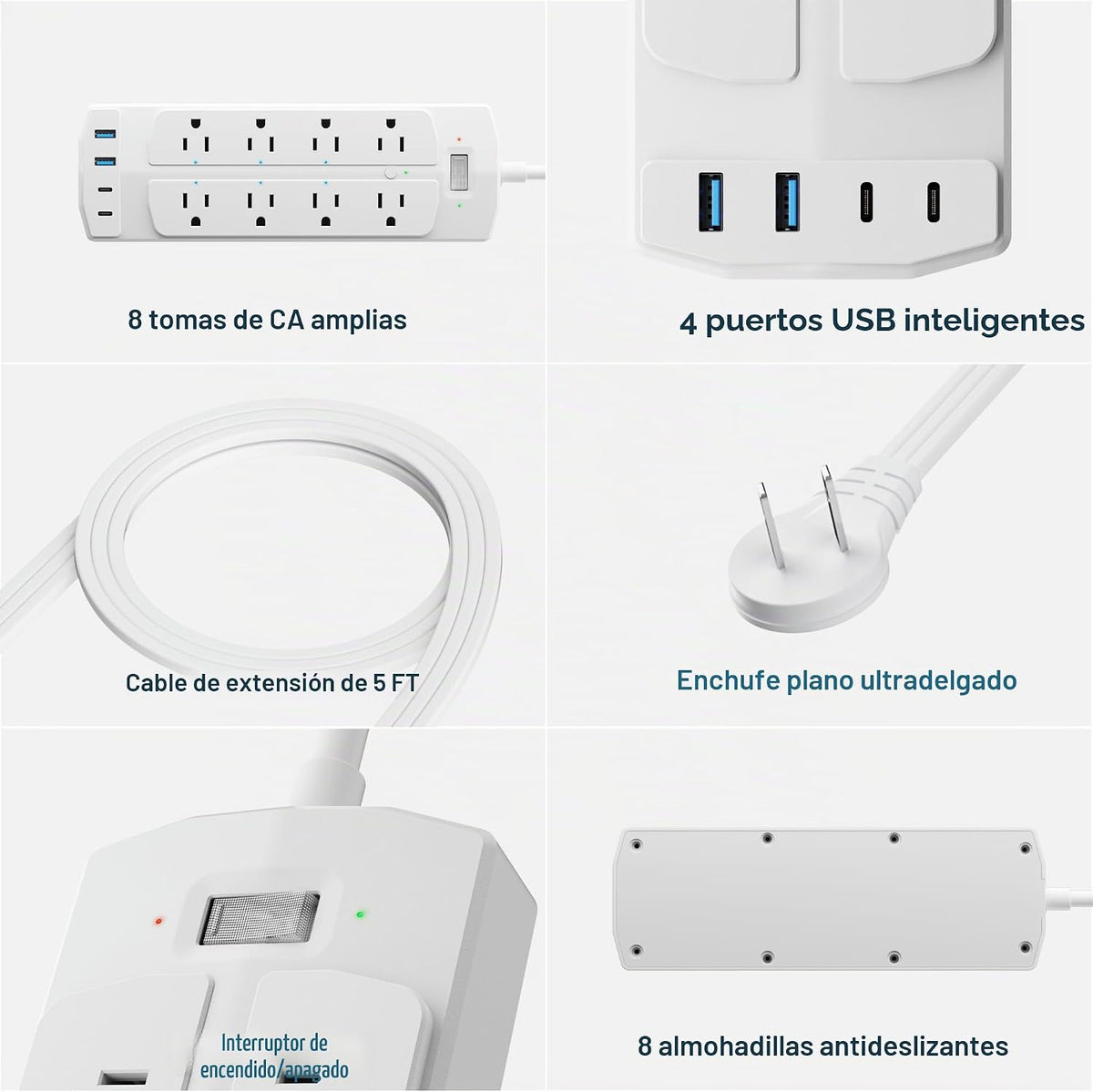 Lámpara Regleta de alimentación de enchufe inteligente de 2 clavijas, adaptador de