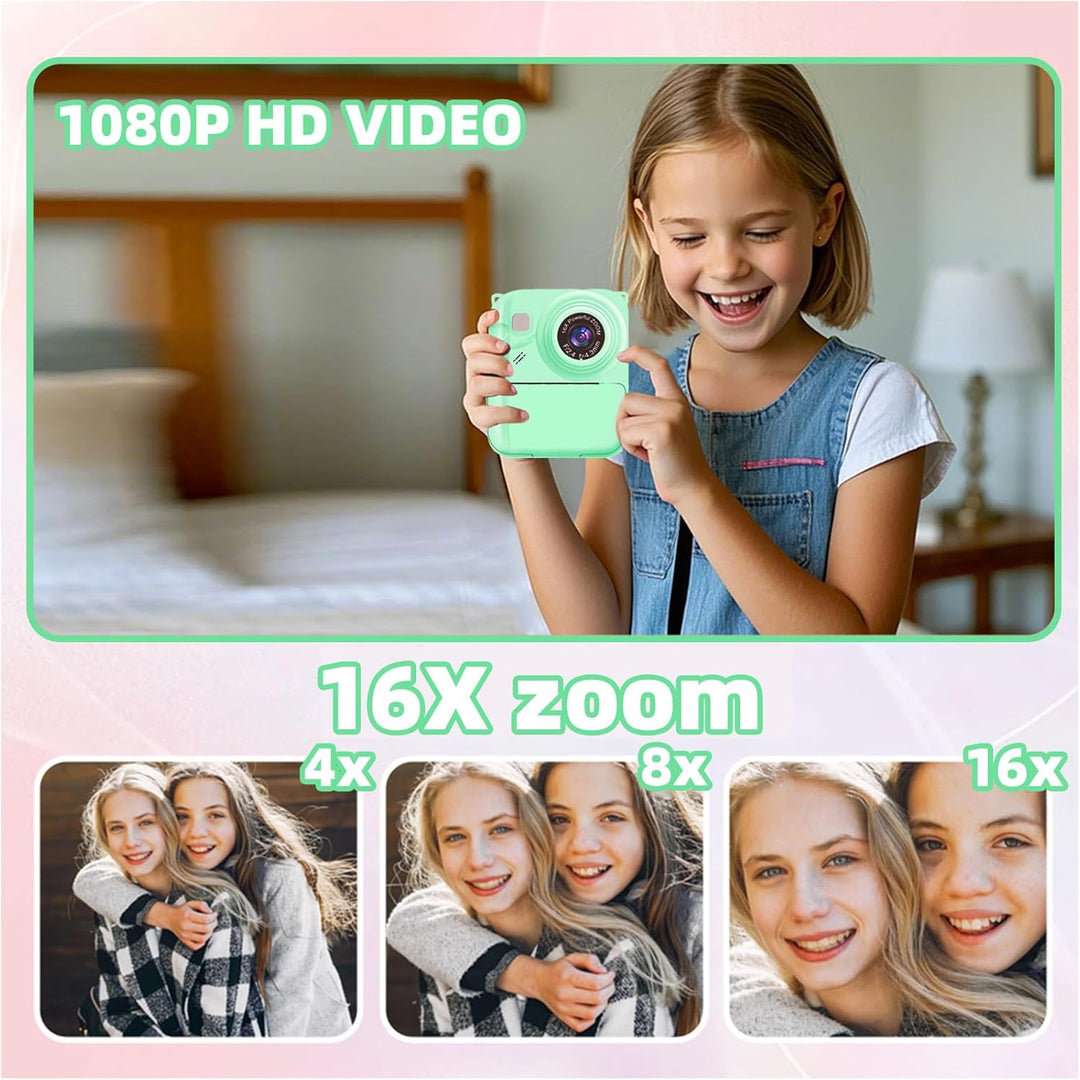 Cámara de impresión instantánea para niños, cámara de video 1080P c...
