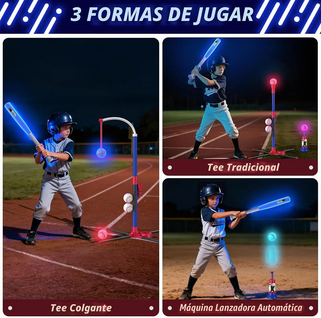 HYES Set de Béisbol 3 en 1 con LED para Niños 3-5 con 7 Iluminaciones
