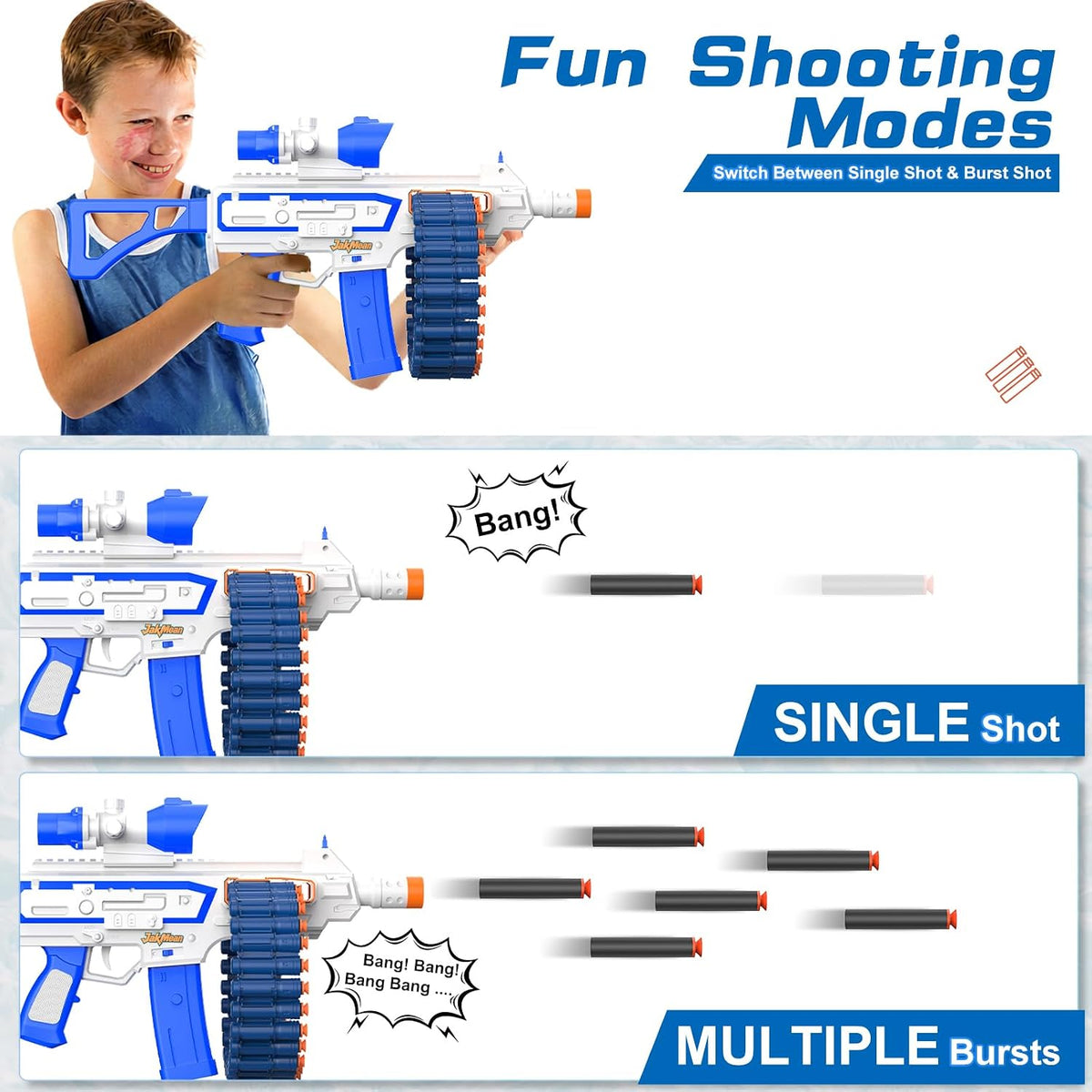 Juguete Blaster con 30 clips de dardos y 100 dardos de espuma, juegos de disparos al aire libre, juguetes para niños y niñas adultos de 6 a 12 años, regalos para cumpleaños de Navidad, azul