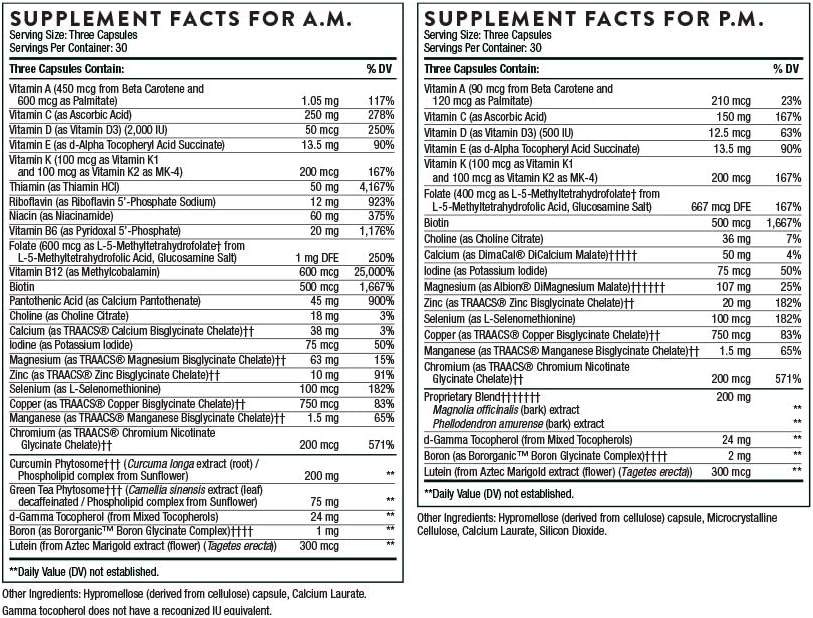 THORNE - Paquete multivitamínico Elite AM &amp; PM (180 cápsulas) y...