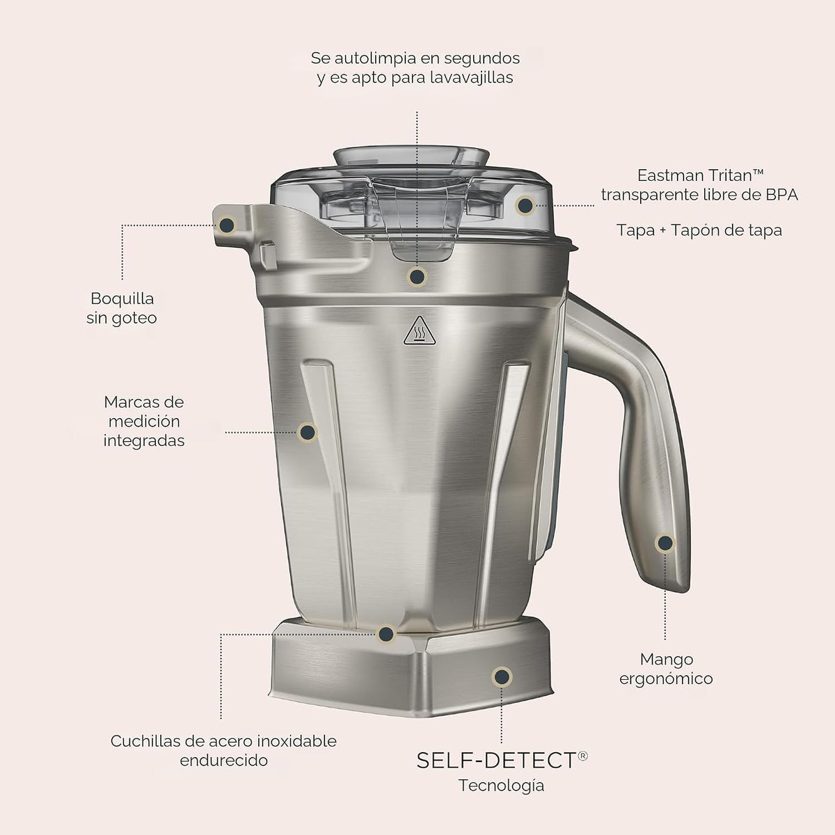 Recipiente de licuadora Vitamix de acero inoxidable de 48 oz. con SELF-DETECT, libre de BPA
