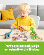 Coogam Construye Tus Propios Dinosaurios de Juguete, Set de Juego de Construcción de Dinosaurios que se Ensamblan, Constructor de Dinosaurios STEM de Madera Desmontable, Juguete de Construcción