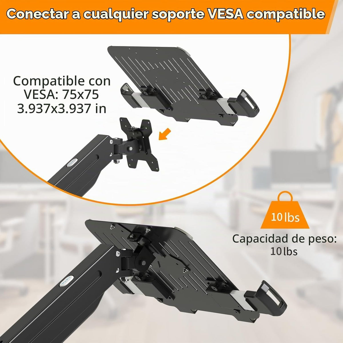 suptek Bandeja ajustable de montaje en brazo VESA para portátil de...