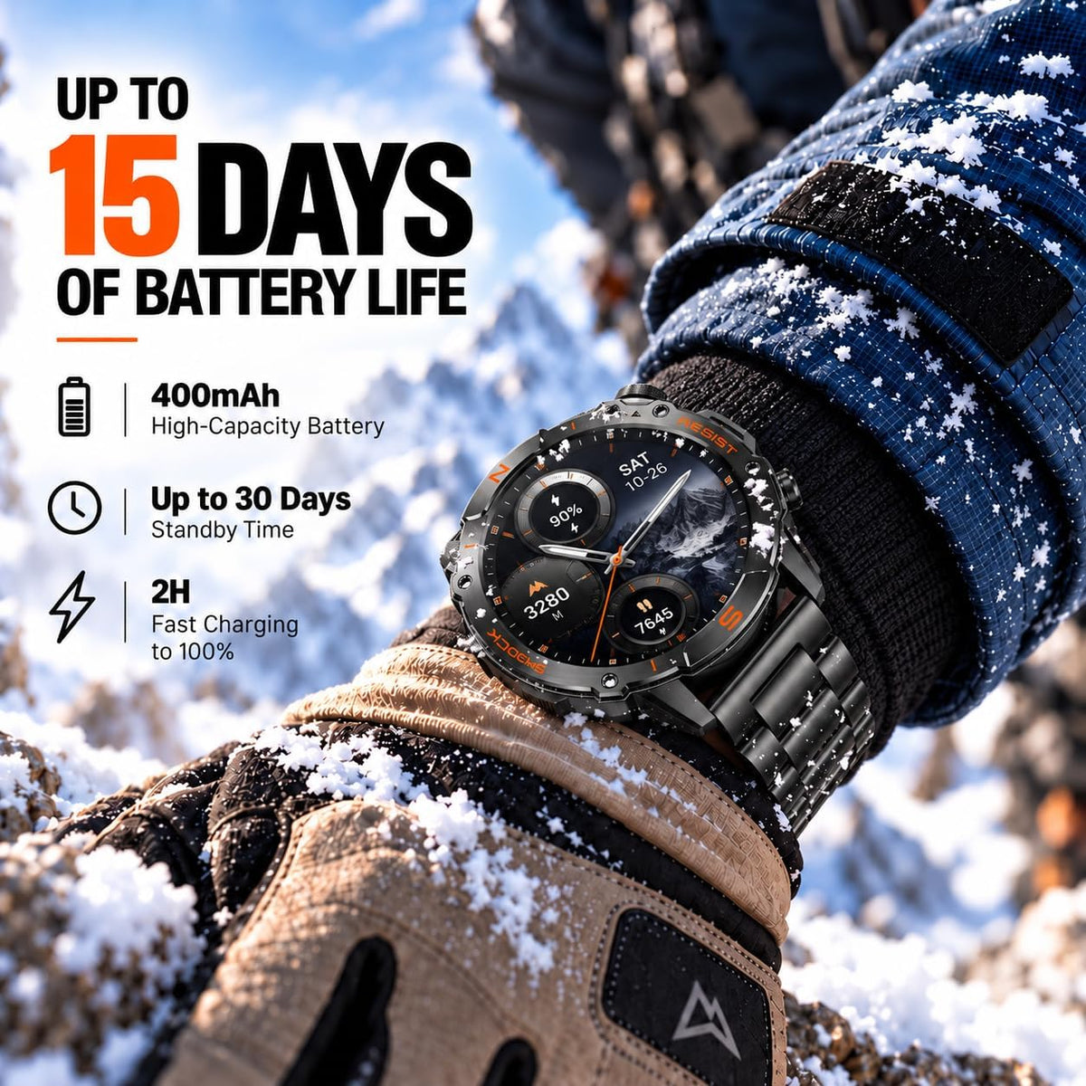 WalkerFit Smartwatch Robusto para Hombre, 1.43" AMOLED, 5ATM a prueba de agua, 2 correas