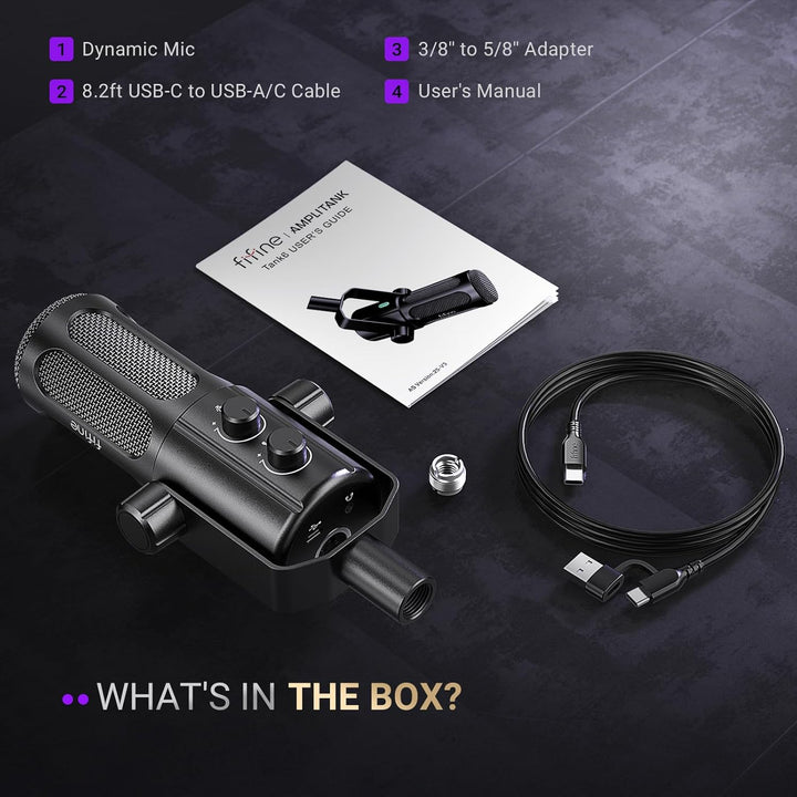 FIFINE Micrófono para podcast, micrófono dinámico vocal USB\/XLR pa...