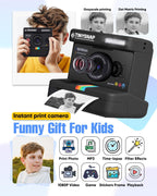 Cámara Instantánea para Niños, Cámara Infantil de Doble Lente con Pantalla de 2.4 Pulgadas, Regalos de Navidad y Cumpleaños para Niñas de 3-12 Años, Juguete Portátil para Niños y Niñas de 3 4 5 6 7 8 9 10 Años (Negro)