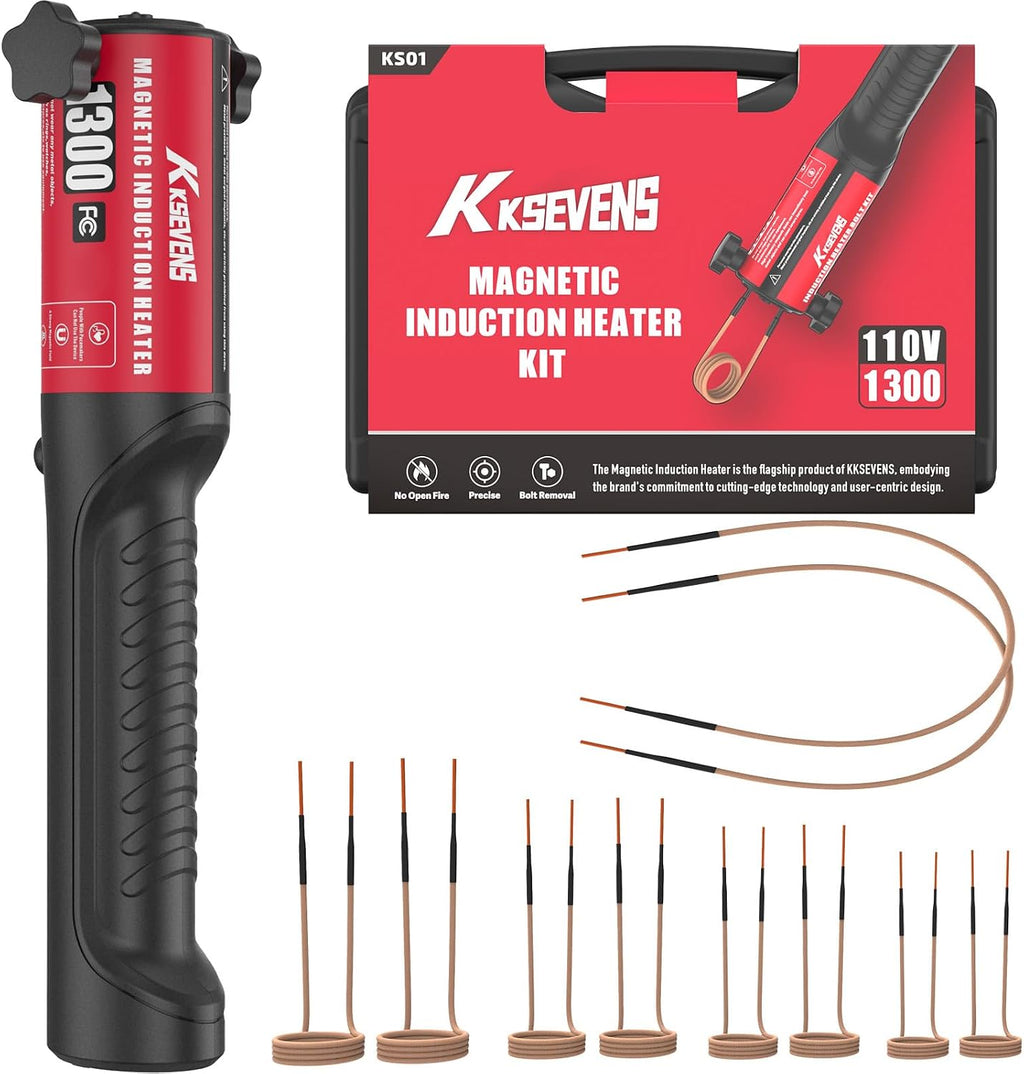 Perno de calentador de inducción 1300 W 110 V, kit de herramientas de extracción de calentador de perno de inducción con 10 bobinas para extracción de tornillos oxidados, rojo