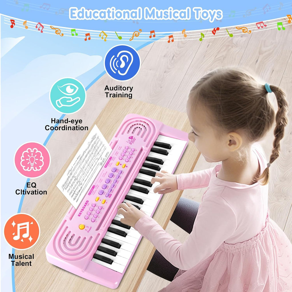 Teclado de piano de juguete para niños pequeños, pianos de 37 teclas, juguetes musicales con micrófono