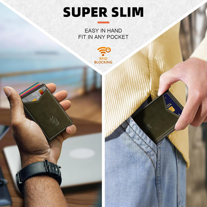 KEMISANT Billetera para hombre - Cartera delgada con clip para dine...