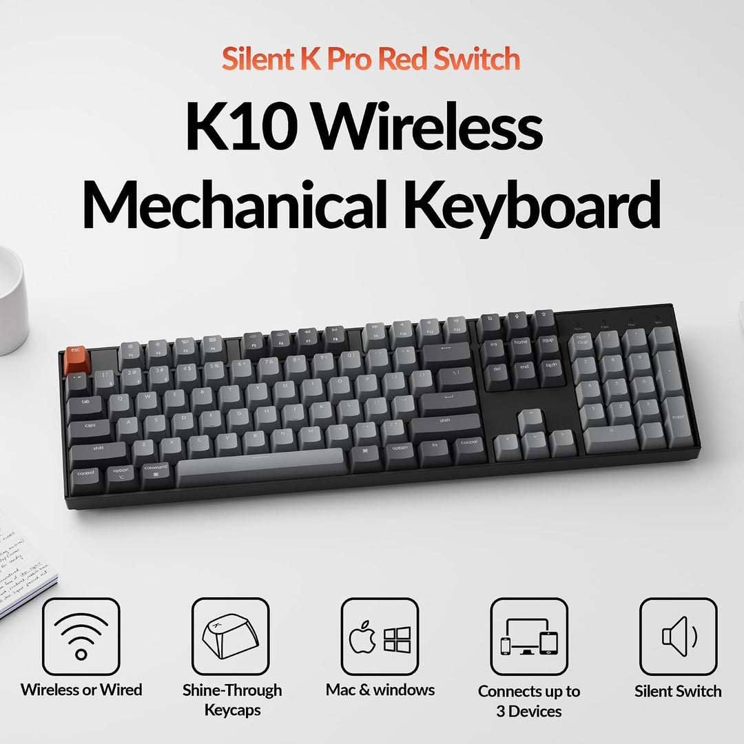 Teclado mecánico inalámbrico Bluetooth Keychron K10 de tamaño compl...