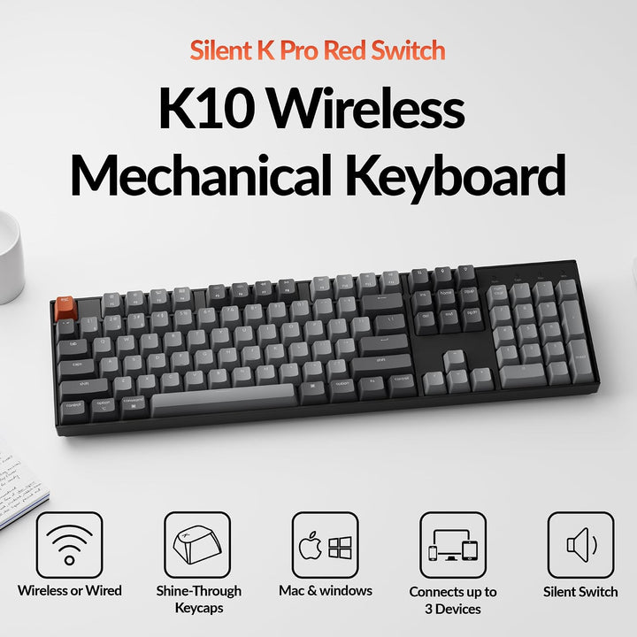 Teclado mecánico inalámbrico Bluetooth Keychron K10 de tamaño compl...