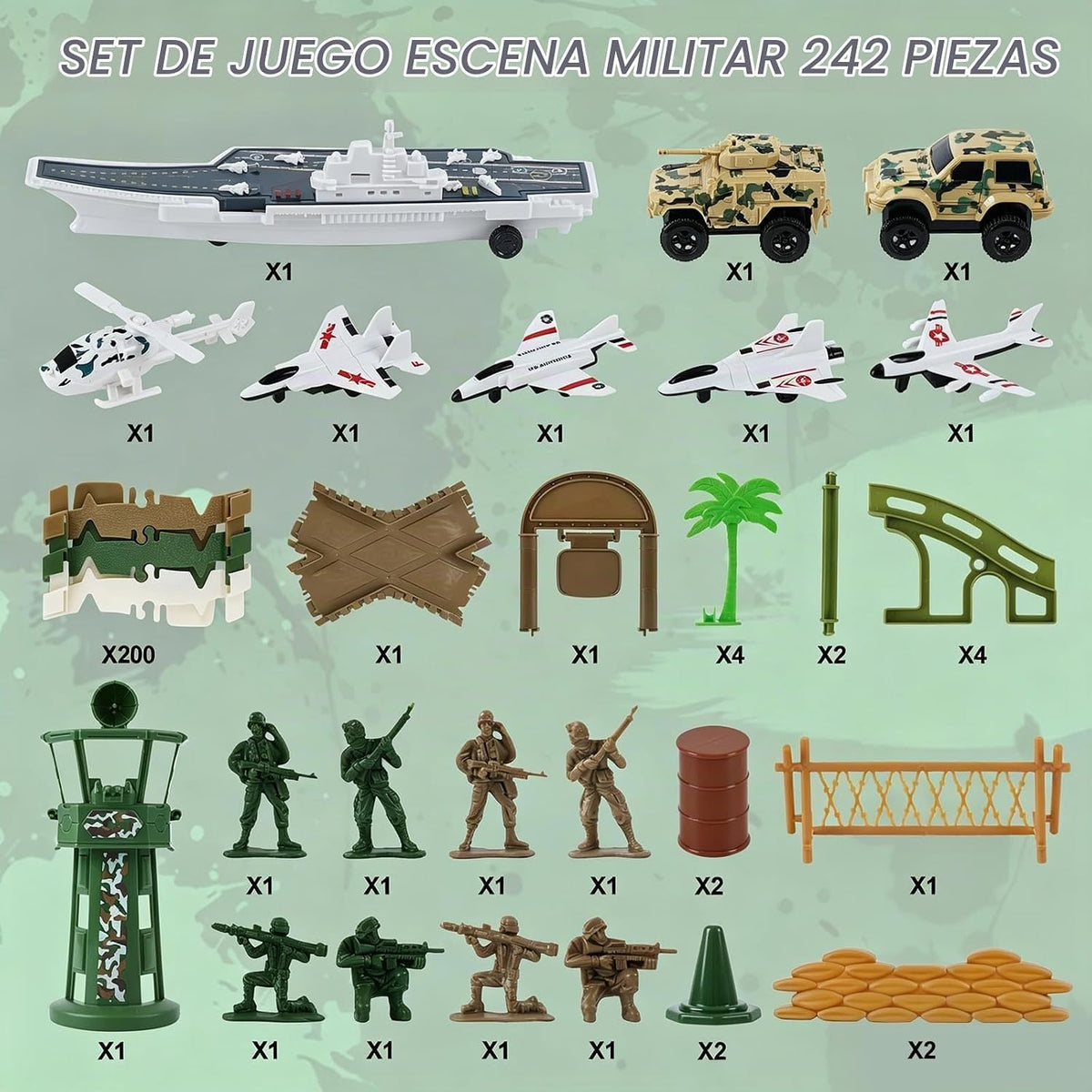 Juego de pistas de carreras militares, 242 piezas de juguete flexible