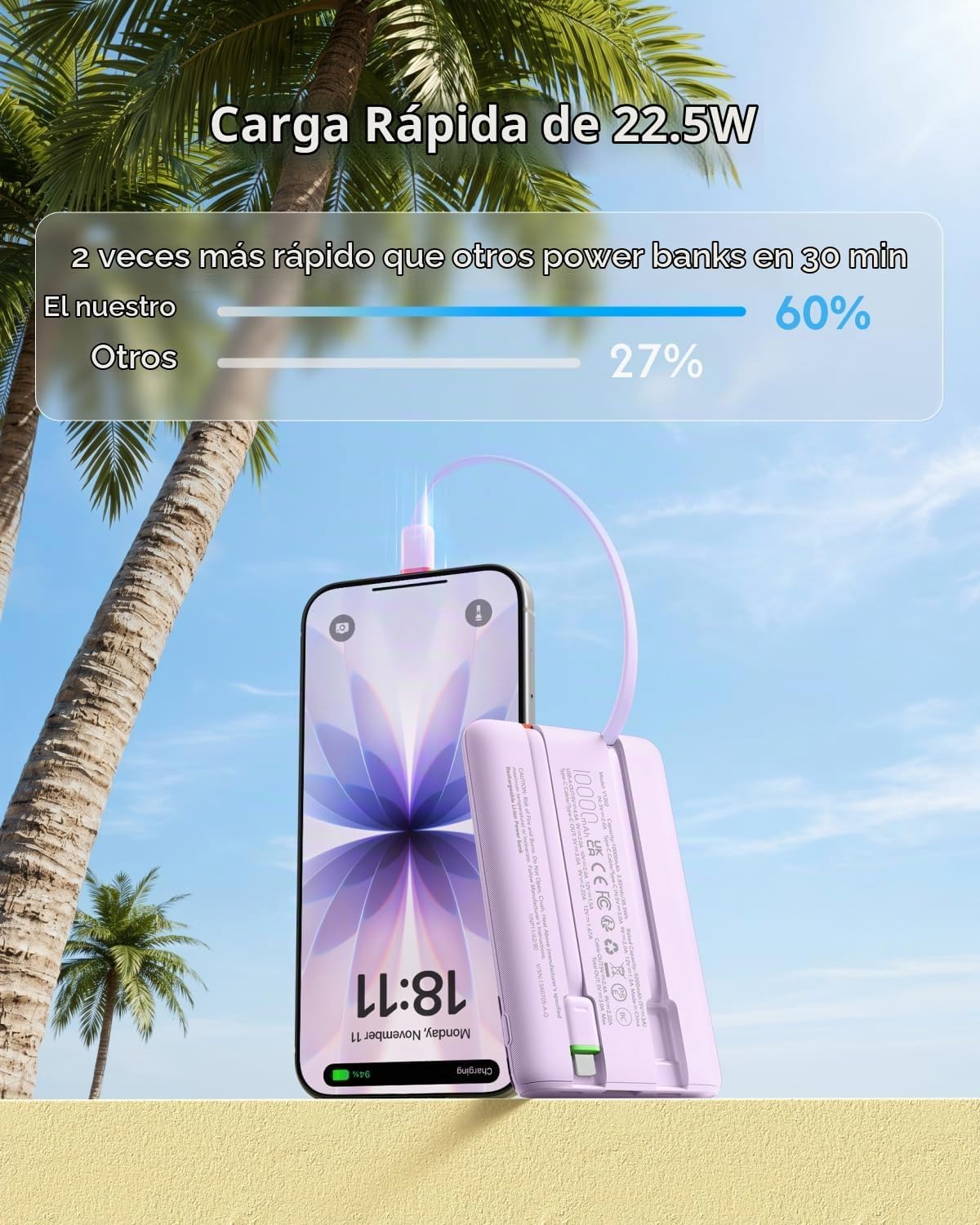 VEGER Cargador portátil de carga rápida de 22.5 W, banco de energía...