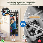 Organizador sobre la puerta para pistolas de juguete, colgador de puerta con bolsillos y ranuras para lanzadores de espuma, dardos, gafas para niños, organizador de almacenamiento de pistolas de