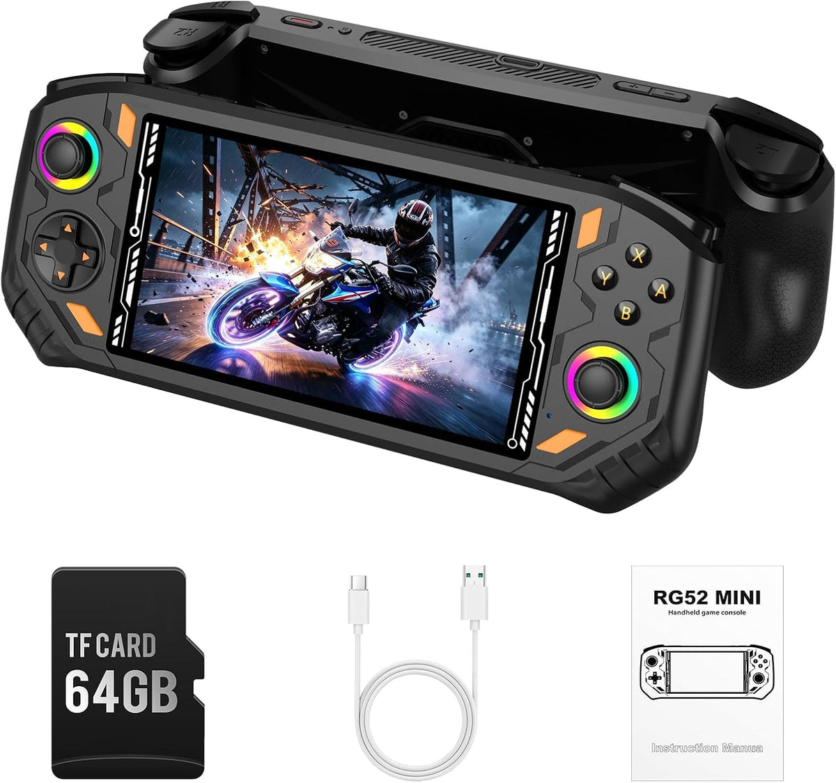 Consola de juegos portátil retro, pantalla IPS HD de 4.0 pulgadas, almacenamiento de 64 GB con más de 18,000 juegos clásicos, sistema Linux de cuatro núcleos RK3326, batería de 4000 mAh (negro 56 GB)