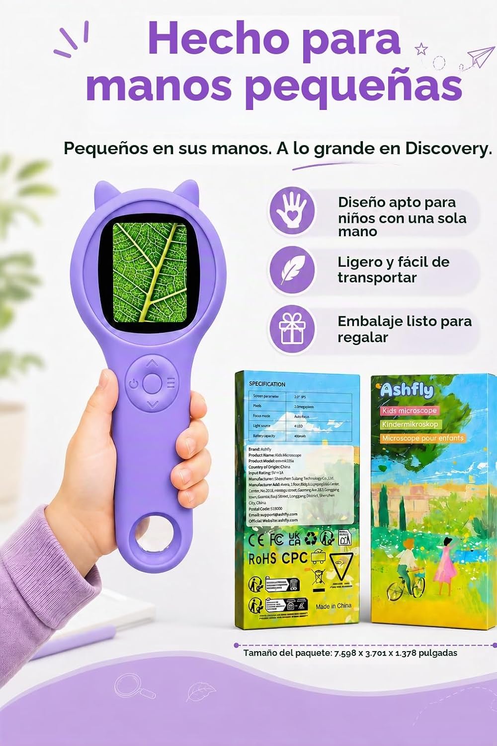 Microscopio para niños, lupa digital 500X, juguete para explorar STEM, color morado