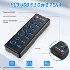 MENKSIDㅤ, hub USB 3.2 de 7 puertos, alimentado