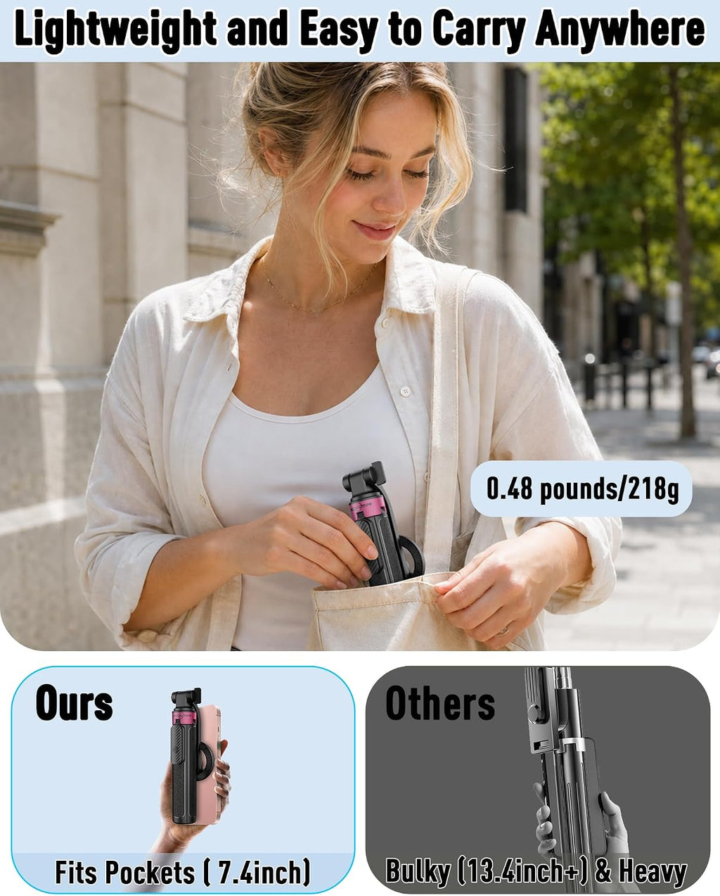 37'' Trípode Magnético para Teléfono, Trípode Portátil para Selfie y Base de 4 Patas