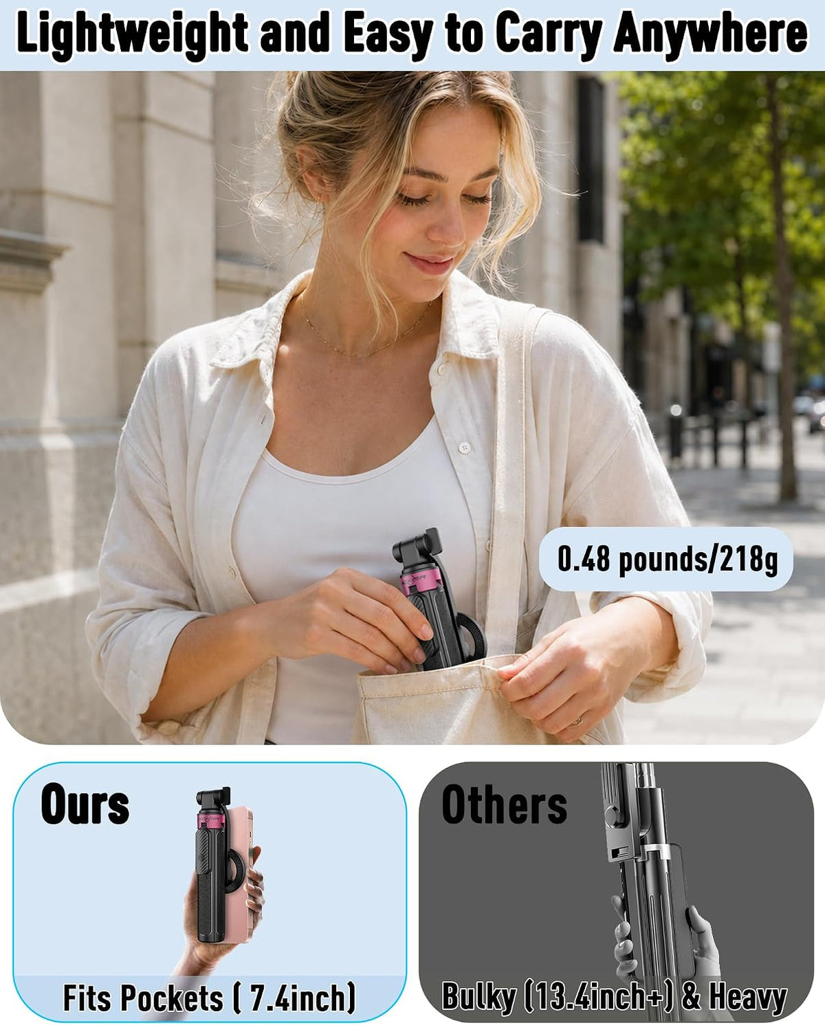 37'' Trípode Magnético para Teléfono, Trípode Portátil para Selfie y Base de 4 Patas