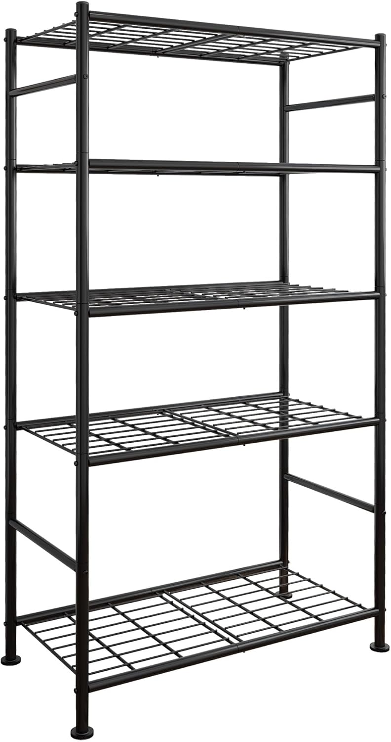 Estantes de almacenamiento, organizador de estantes de 5 niveles, estantería de garaje resistente con patas niveladoras, organizador de estantes de metal estable para despensa, cocina y armario