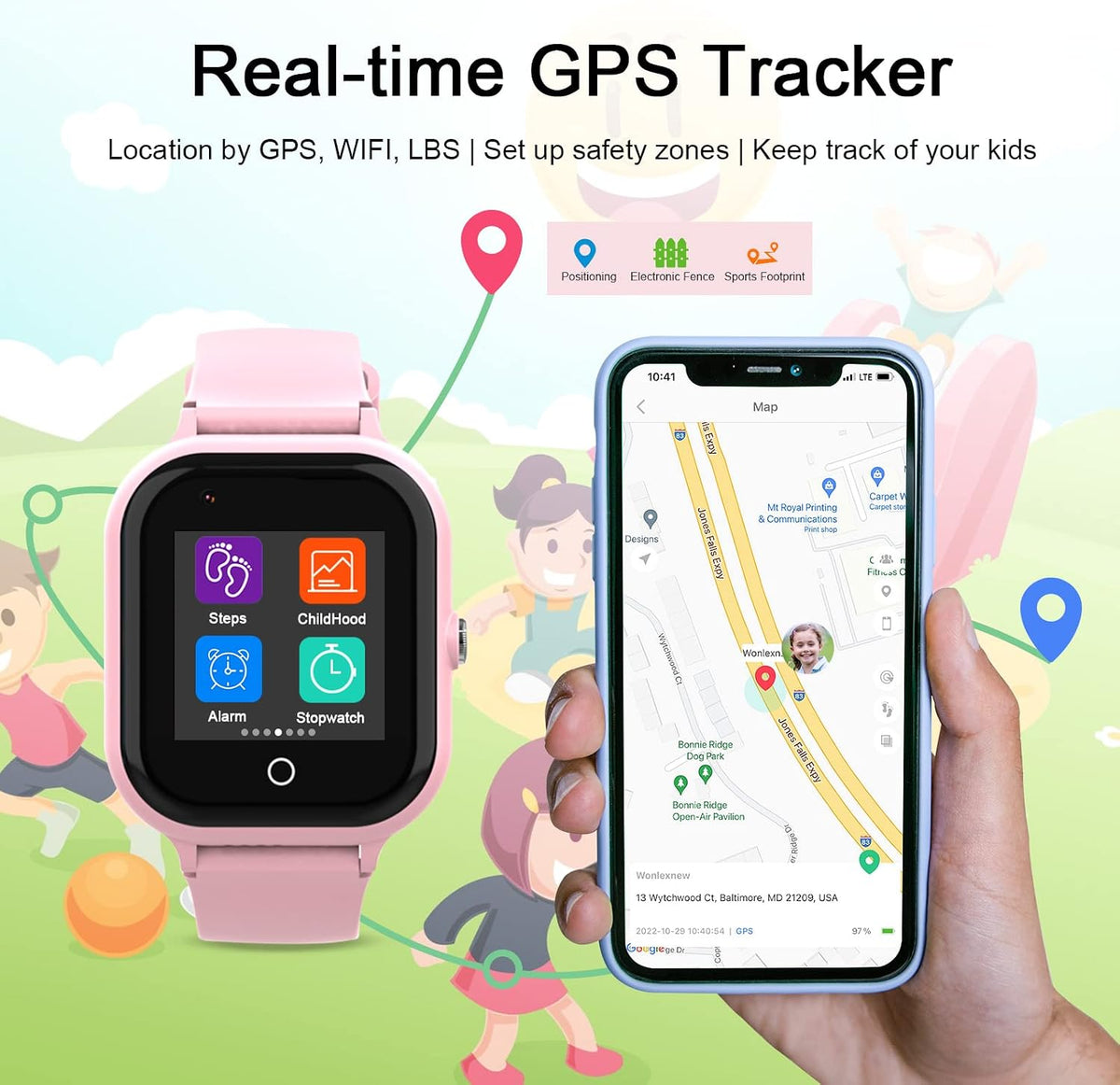 Reloj inteligente para niños con rastreador GPS y llamadas, relojes inteligentes 4G para niñas y niños con tarjeta SIM, SOS, cámara, llamada de voz y video, modo escolar para niños de 4 a 12 años, regalo de cumpleaños
