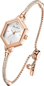 Reloj de pulsera pequeño de oro rosa para mujer, reloj de diamante analógico hexagonal de vestir, mini reloj impermeable para mujer
