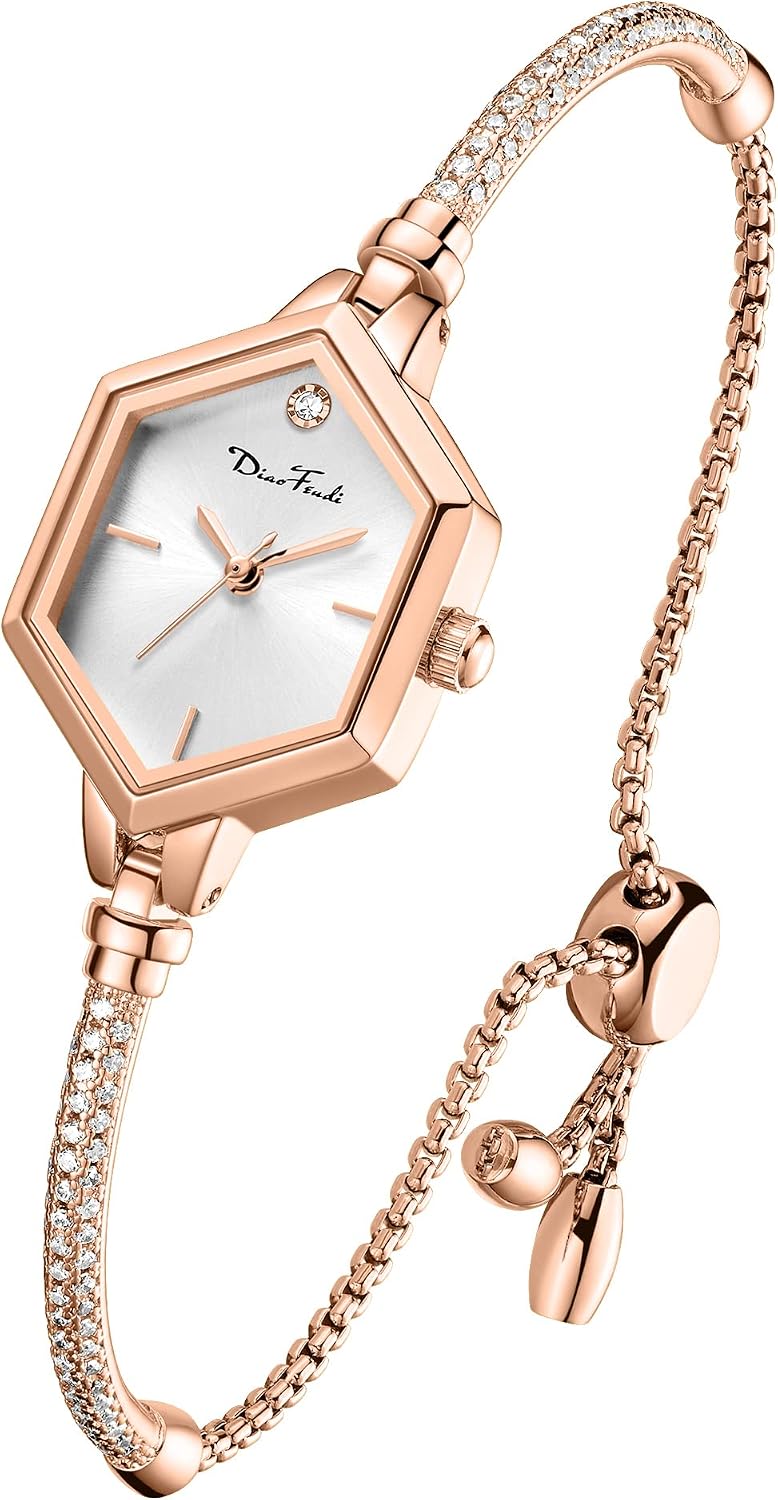Reloj de pulsera pequeño de oro rosa para mujer, reloj de diamante analógico hexagonal de vestir, mini reloj impermeable para mujer