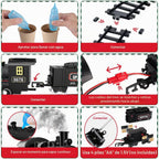 Juego de tren eléctrico con humo, luces y sonido, juego de tren para debajo del árbol de Navidad con locomotoras de vapor, autos y pistas, juguetes de tren de Navidad para niños de 3, 4, 5, 6, 7 años