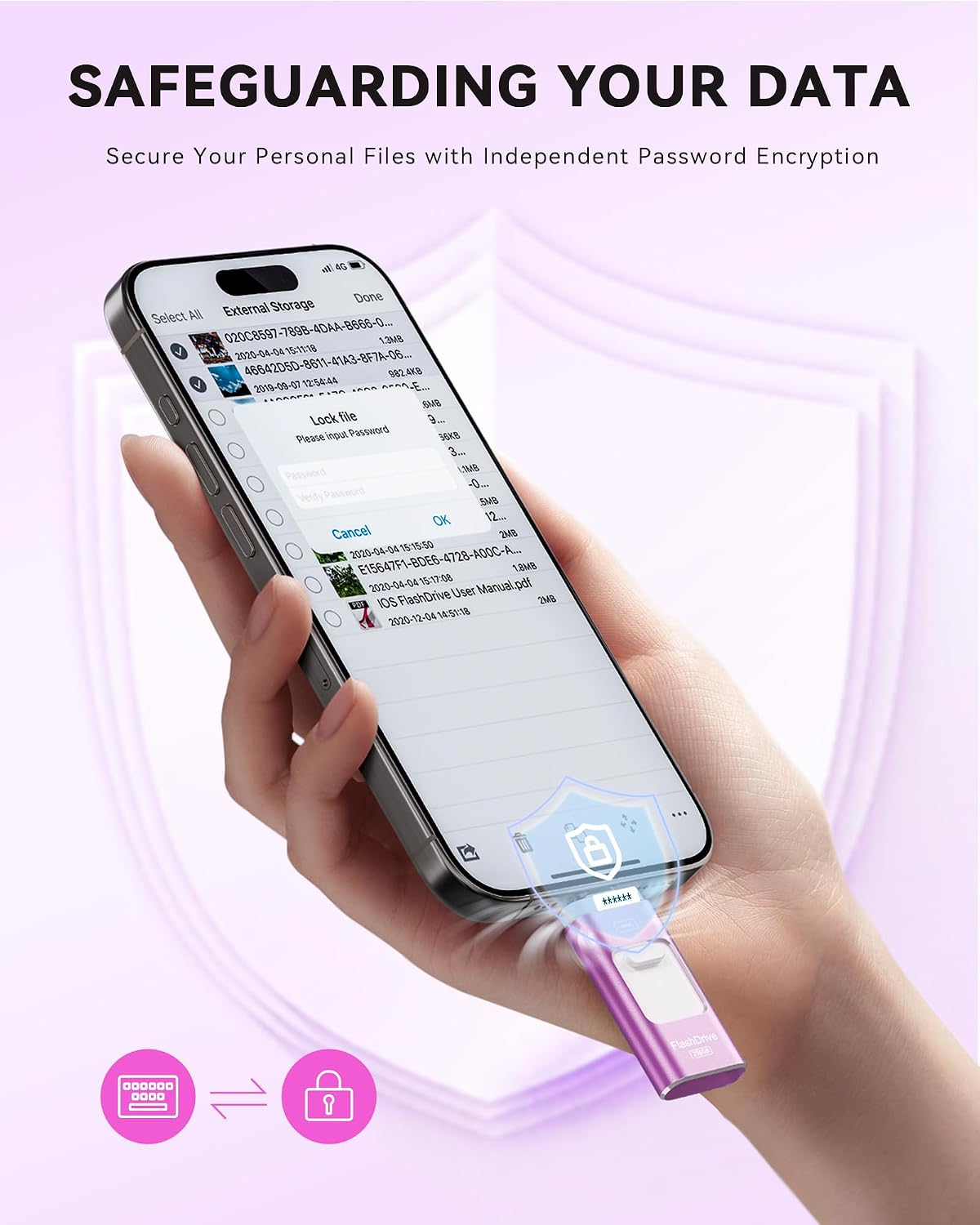 Unidad Flash Certificada Apple MFi de 256GB para iPhone, Stick de F...