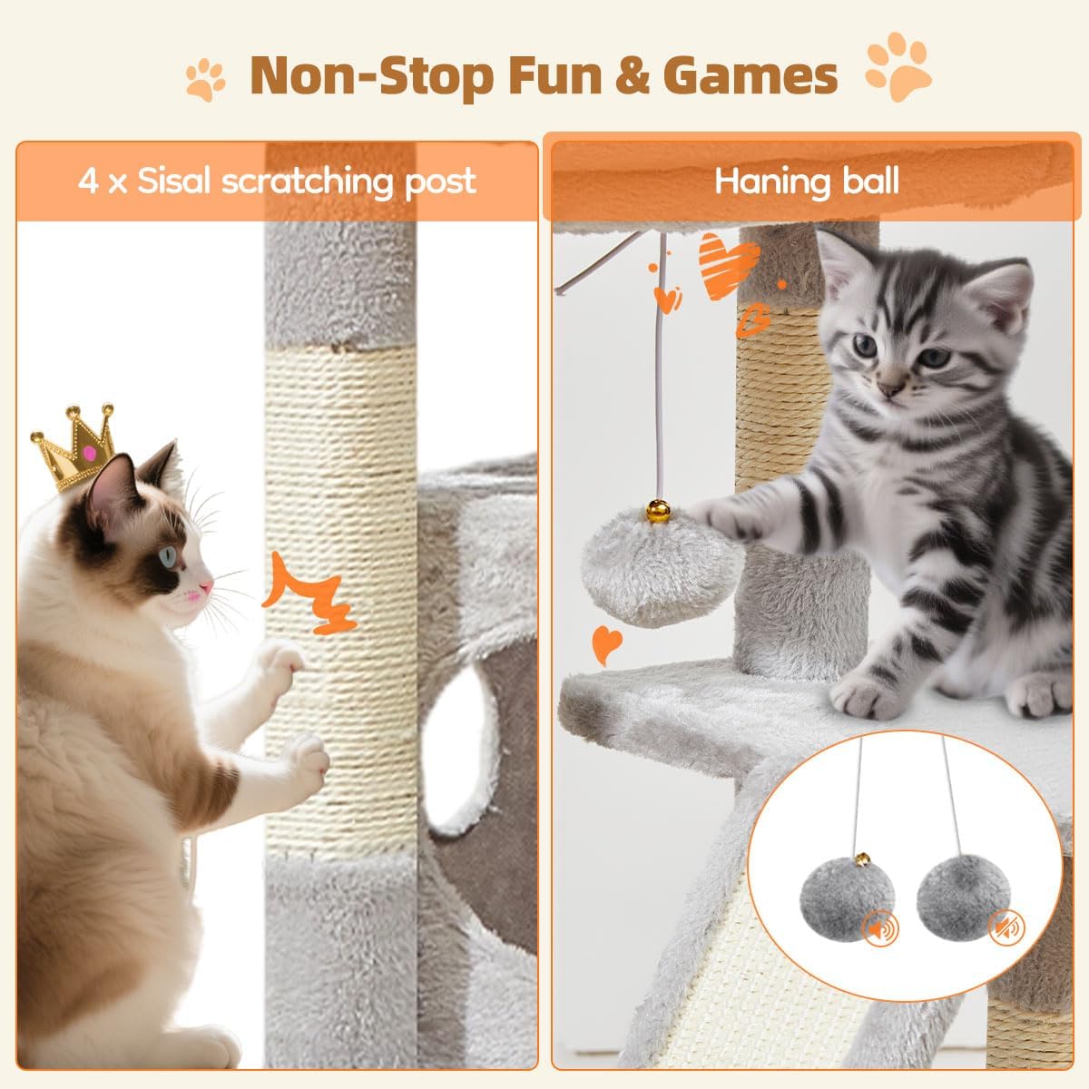 Taoqimiao Árbol para gatos, torre de gato de 38.5 pulgadas para gatos de