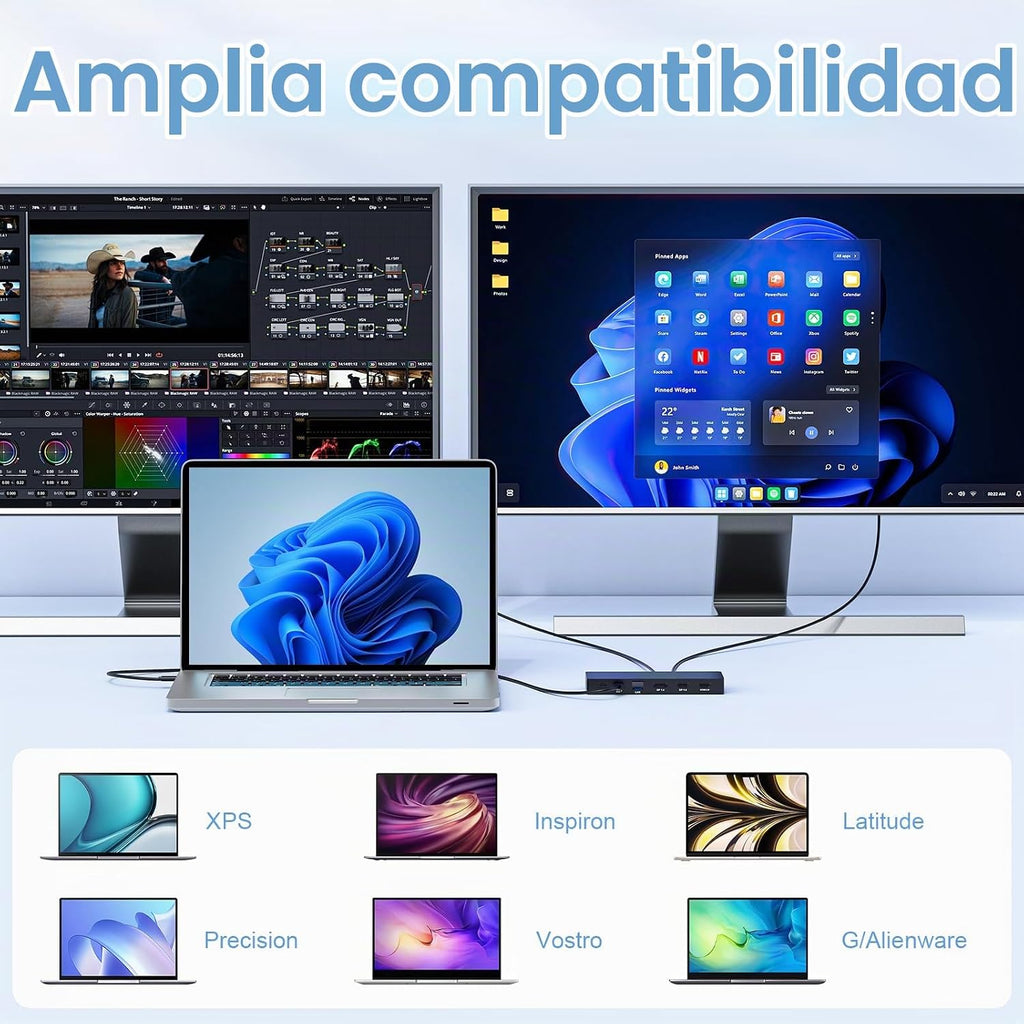 Nueva estación de acoplamiento Dell con doble HDMI+DisplayPort con adaptador de corriente, 13 en 1 Dell Thunderbolt Dock para XPS, Inspiron, Latitude, Precision, Vostro, G/Alienware, etc