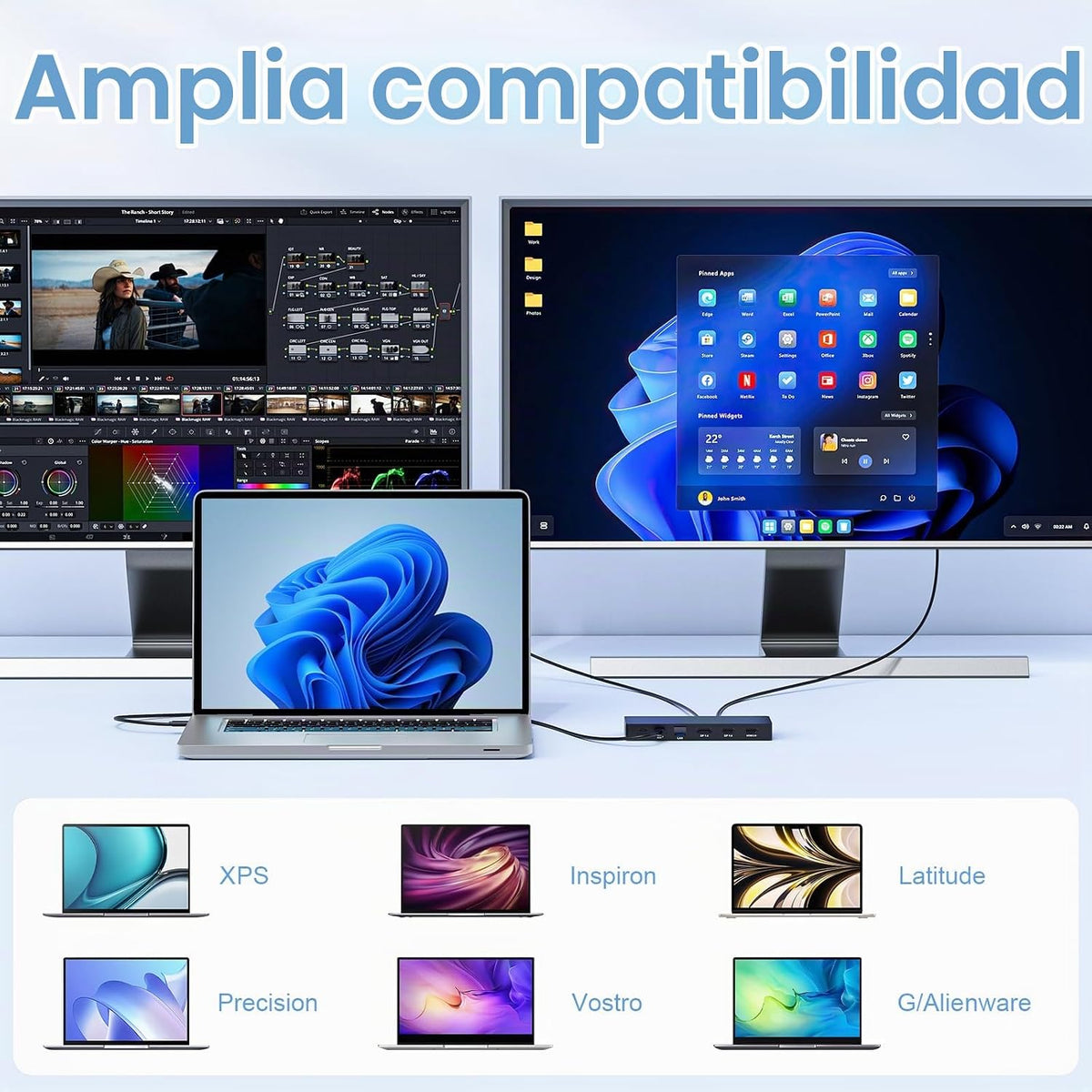 Nueva estación de acoplamiento Dell con doble HDMI+DisplayPort con adaptador de corriente, 13 en 1 Dell Thunderbolt Dock para XPS, Inspiron, Latitude, Precision, Vostro, G/Alienware, etc