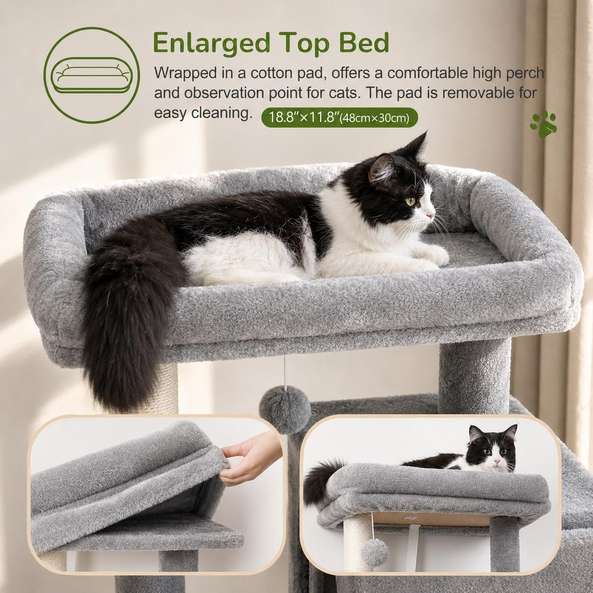 Globlazer - Árbol para gatos con torre y poste para rascar para gatos de interior, de 53 pulgadas de altura; casa de gatos de varios niveles de felpa con hamaca grande, cueva espaciosa para gatos