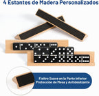 Juego de dominó jumbo para adultos con 4 bastidores de madera/bandejas, juego de viaje de 6 dominó dobles con funda portátil, juego de dominó doble de seis con 4 soportes para azulejos, juego de dominó de 28 azulejos para juegos de mesa familiares