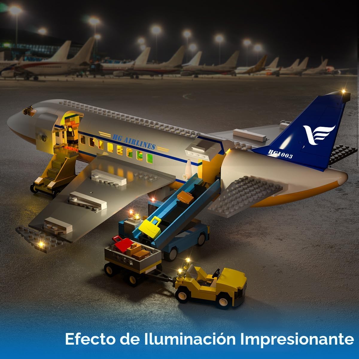 CUBIMANA Conjunto de construcción de avión de pasajeros de ciudad grande de 21 pulgadas con luz LED