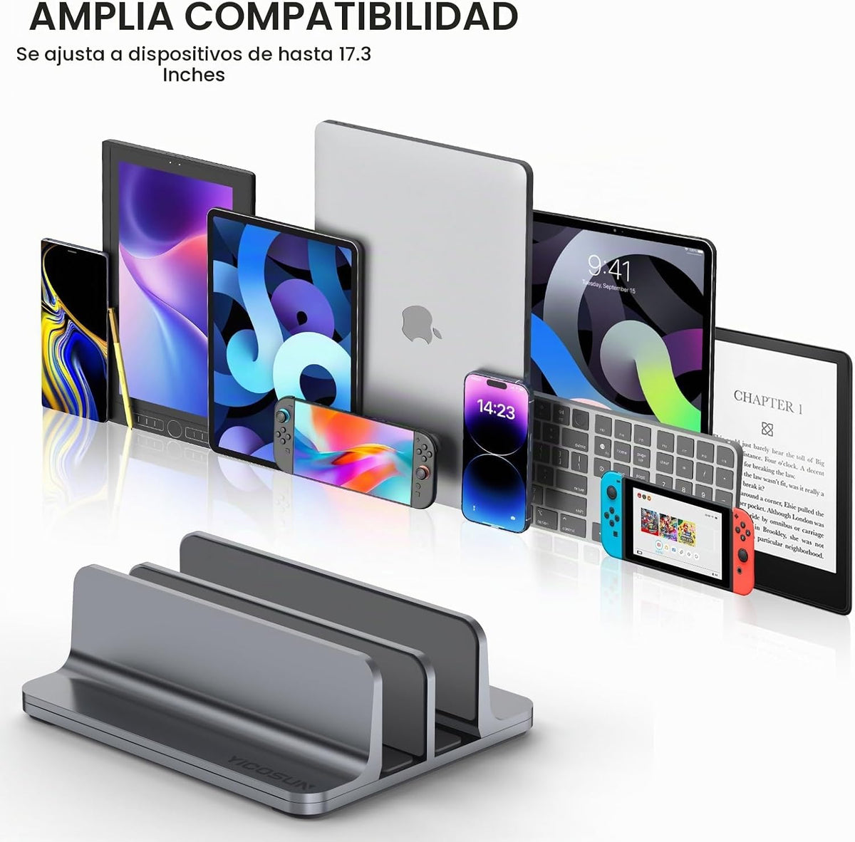 YICOSUN Soporte vertical de aluminio de doble ranura para computado...