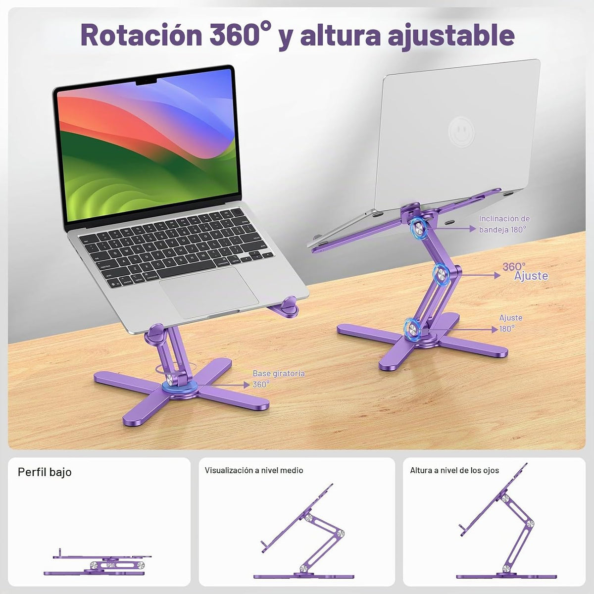 OMOTON Soporte elevador giratorio de 360° para laptop, soporte ergo...