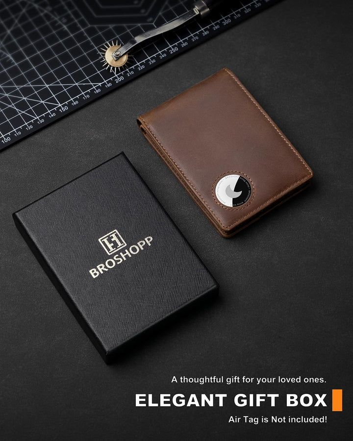 BROSHOPP Billetera Airtag para hombres, billetera bifold de cuero d...