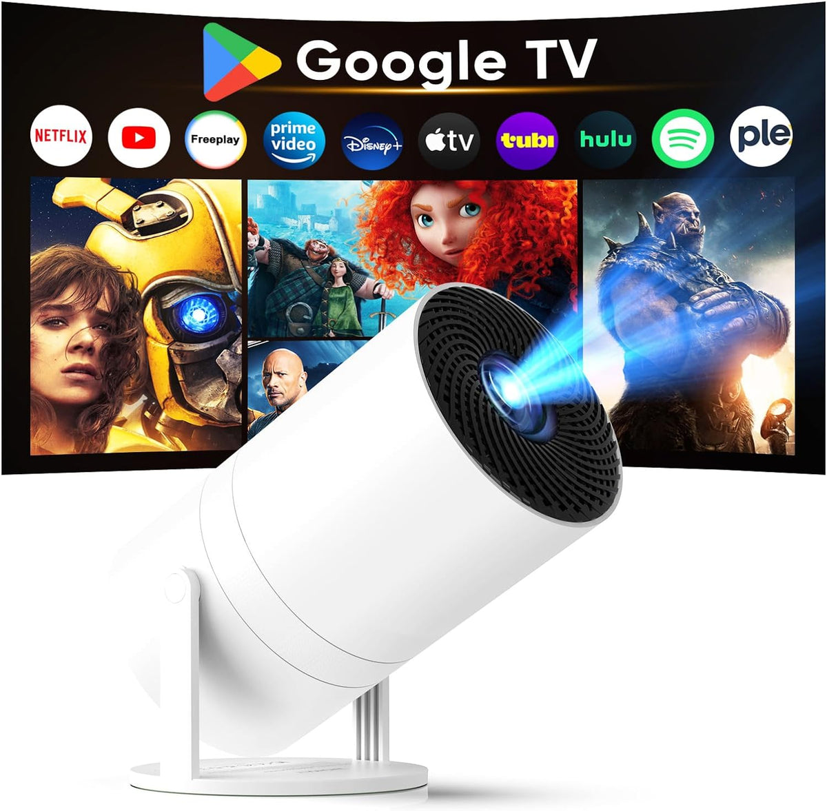 [Google TV integrado y control de voz] Mini proyector WISHOLY
