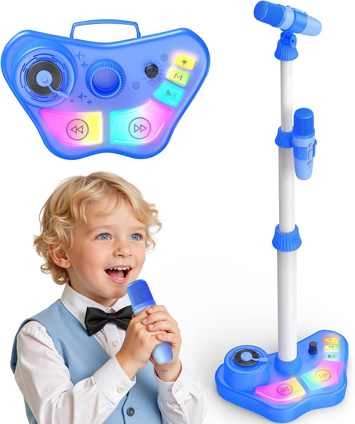 Máquina de karaoke de pie de juguete para niños de 3 a 5 4 a 6 5 a 7 años, regalos de Navidad y cumpleaños para niños de 3, 4, 5, 6, 7, 8 años, micrófono de karaoke recargable para niños con 2