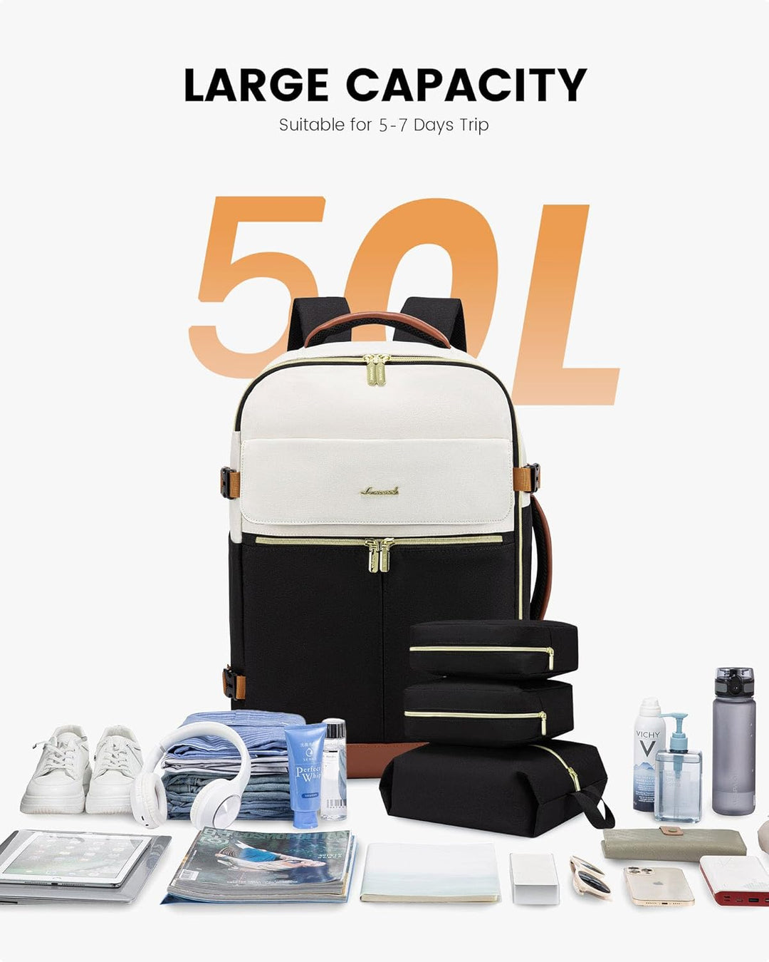 LOVEVOOK Mochila de viaje para mujer, mochila de mano TSA, Beige-ne...