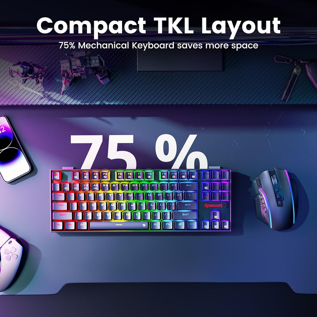 Redragon Teclado inalámbrico para juegos, teclado mecánico tri-modo...