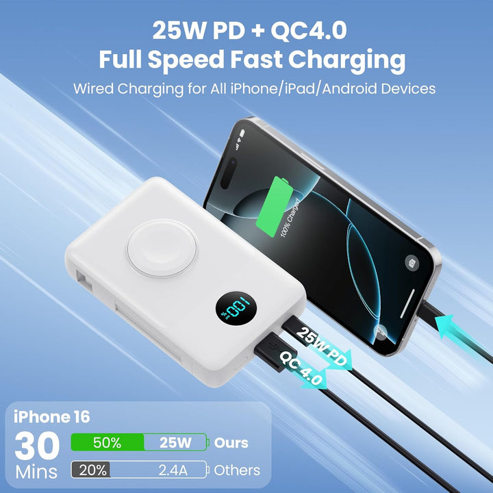 Cargador portátil magnético 6 en 1 para iPhone con cables incorpora...